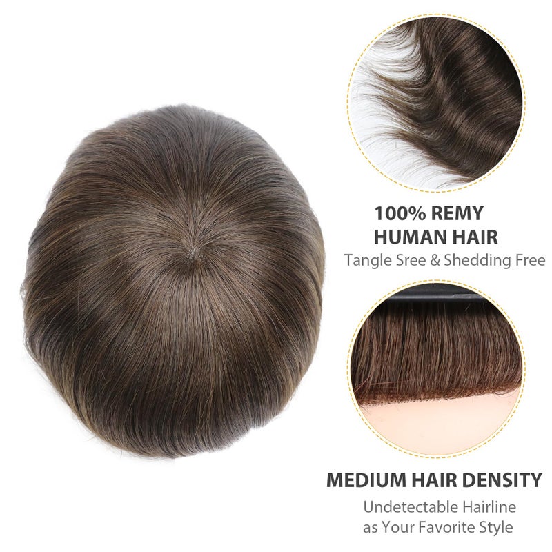 lumeng Hair Replacement System for Men Dark Brown 8x10 Inch Color 2# Human Hair Mono Lace Reinforced for Thinning Hair Natural Hairline Toupee for Men Secure Fit Durable Mens Hairpiece - Image 3